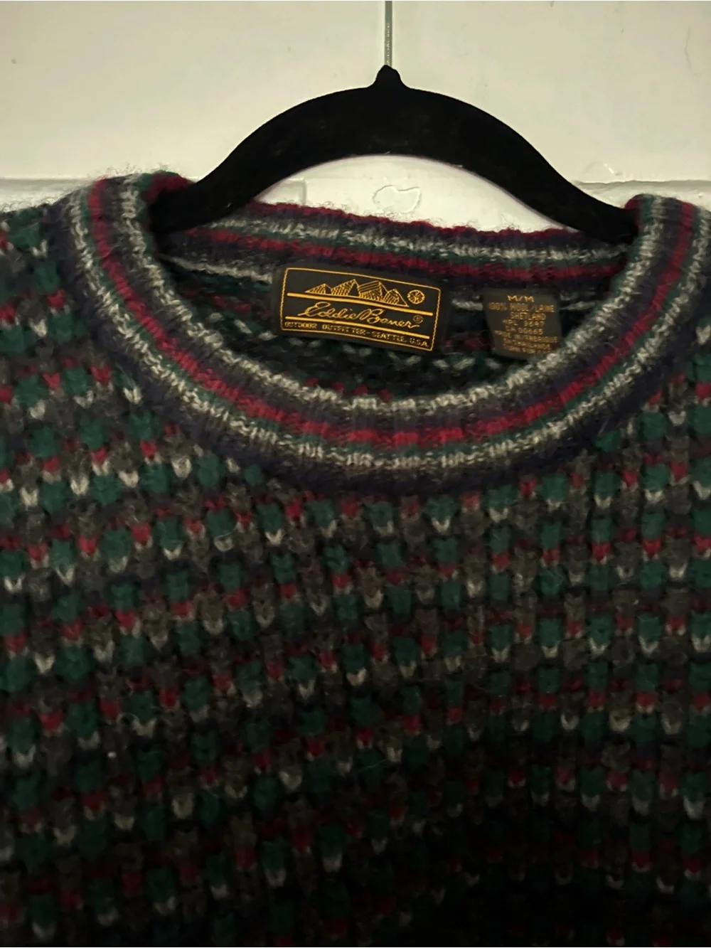 VTG Eddie Bauer Shetland Wool Vintage 1990's Fireplace Knit Sweater Size Medium